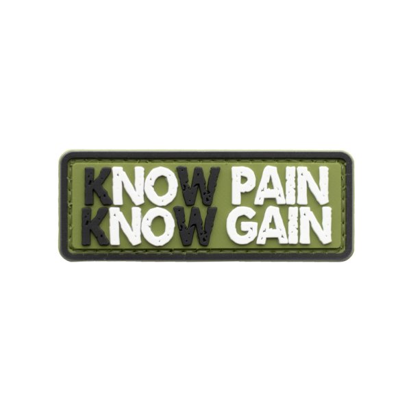 Know Pain Know Gain PVC Patch Oliv-Schwarz