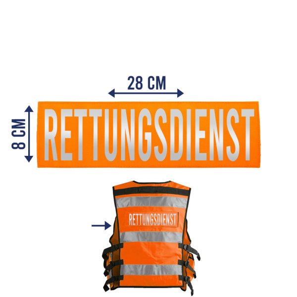 Patch für Einsatz-Warnweste Rücken 28cm x 8cm Rücken orange RETTUNGSDIENST